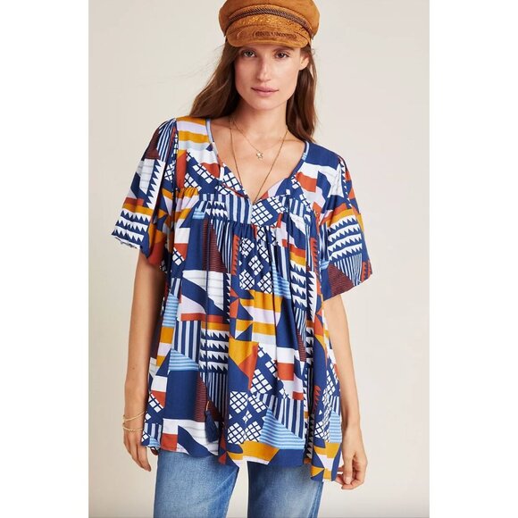 Anthropologie Porridge Ventura Abstract Blouse Multicolor Oversized Small - Picture 1 of 16